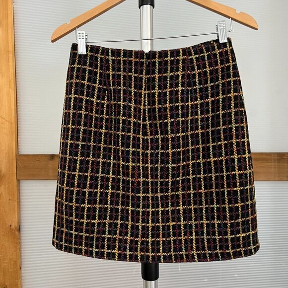 Anthropologie Hutch Tweed Plaid Multicolour Lined A-Line Mini Skirt Sz XS - Picture 4 of 10